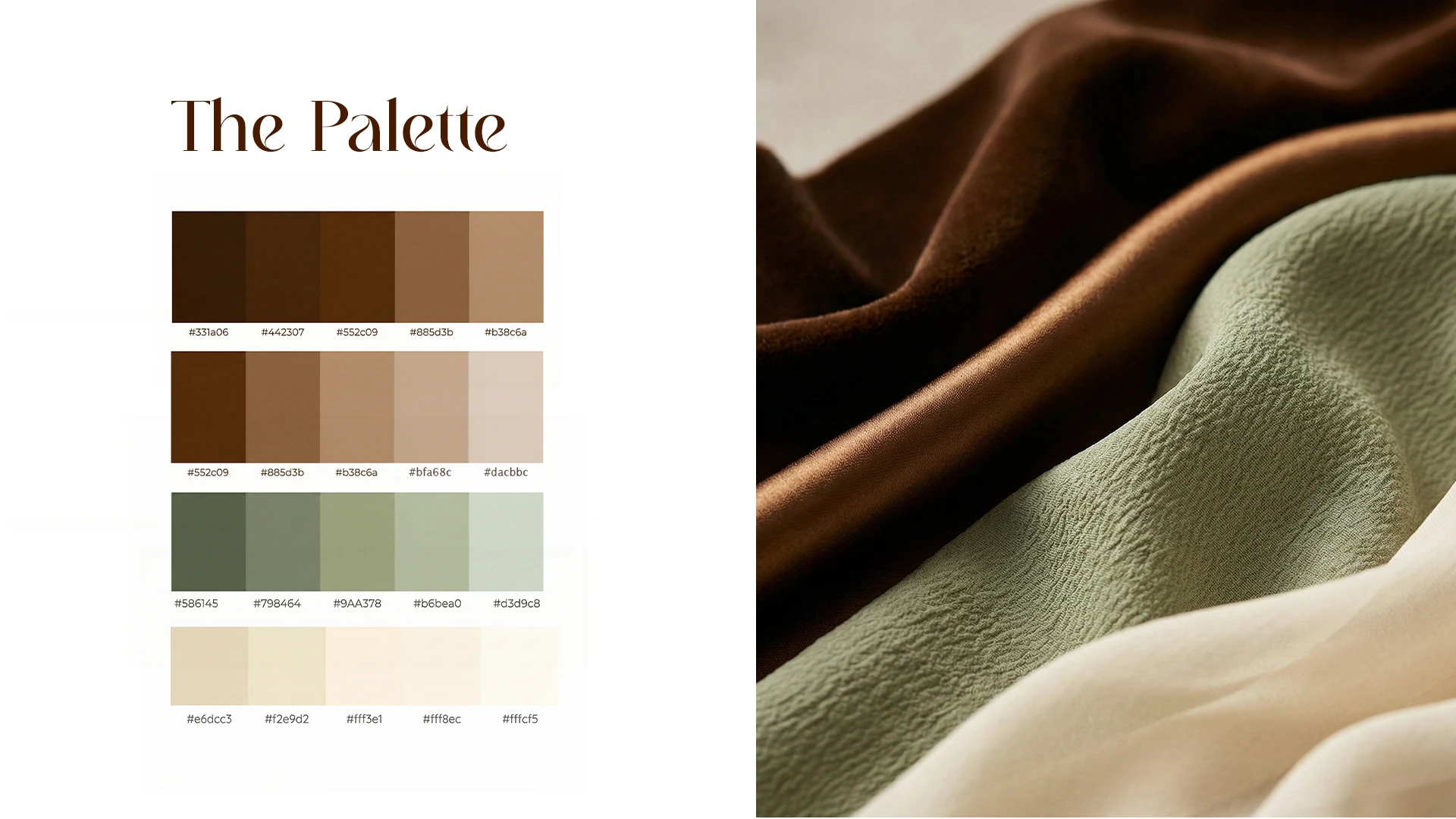 Meshaiel Gallery complete brand colour palette and fabric references